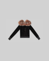 VELOUR PLUSH TRACKSUIT JACKET WITH FUR (BLACK) thumbnail 3