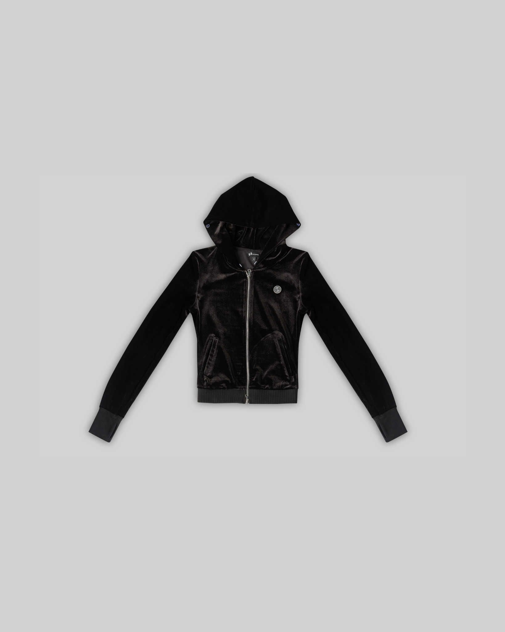 VELOUR PLUSH TRACKSUIT JACKET WITH FUR (BLACK)