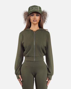 COZY LOUNGE ZIP HOODIE (ARMY GREEN)