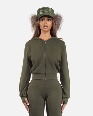 COZY LOUNGE ZIP HOODIE (ARMY GREEN)