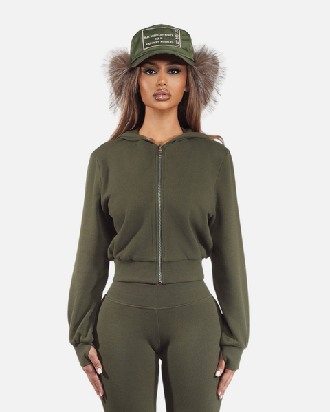 COZY LOUNGE ZIP HOODIE (ARMY GREEN)
