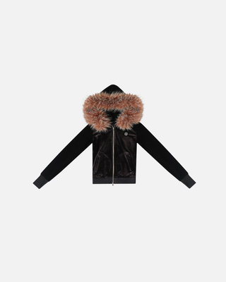 VELOUR PLUSH TRACKSUIT JACKET WITH FUR (BLACK)