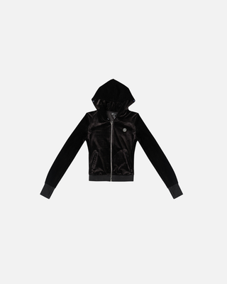 VELOUR PLUSH TRACKSUIT JACKET WITH FUR (BLACK)