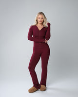 SEAMLESS FOLD OVER PANTS (BURGUNDY) thumbnail 1