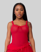 LOVE ME NOT SCALLOPED MESH TOP (CHERRY) thumbnail 1